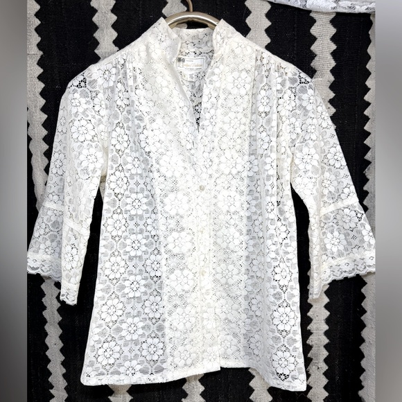 Vintage White Lace Button Down Shirt excellent condition white small - Picture 1 of 12